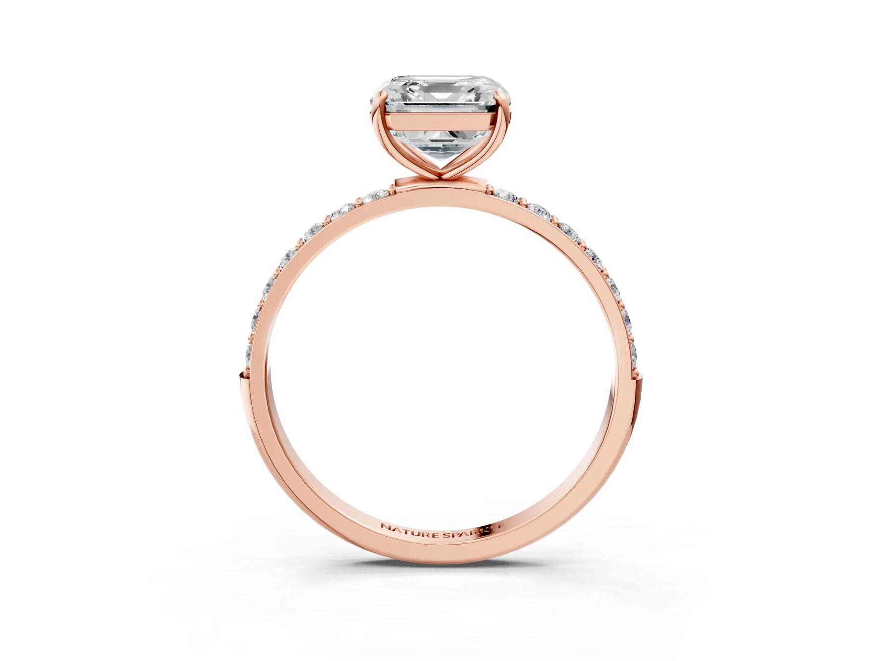 Asscher Cut Diamond Solitaire Ring in Rose gold with Round Pavé Band_33