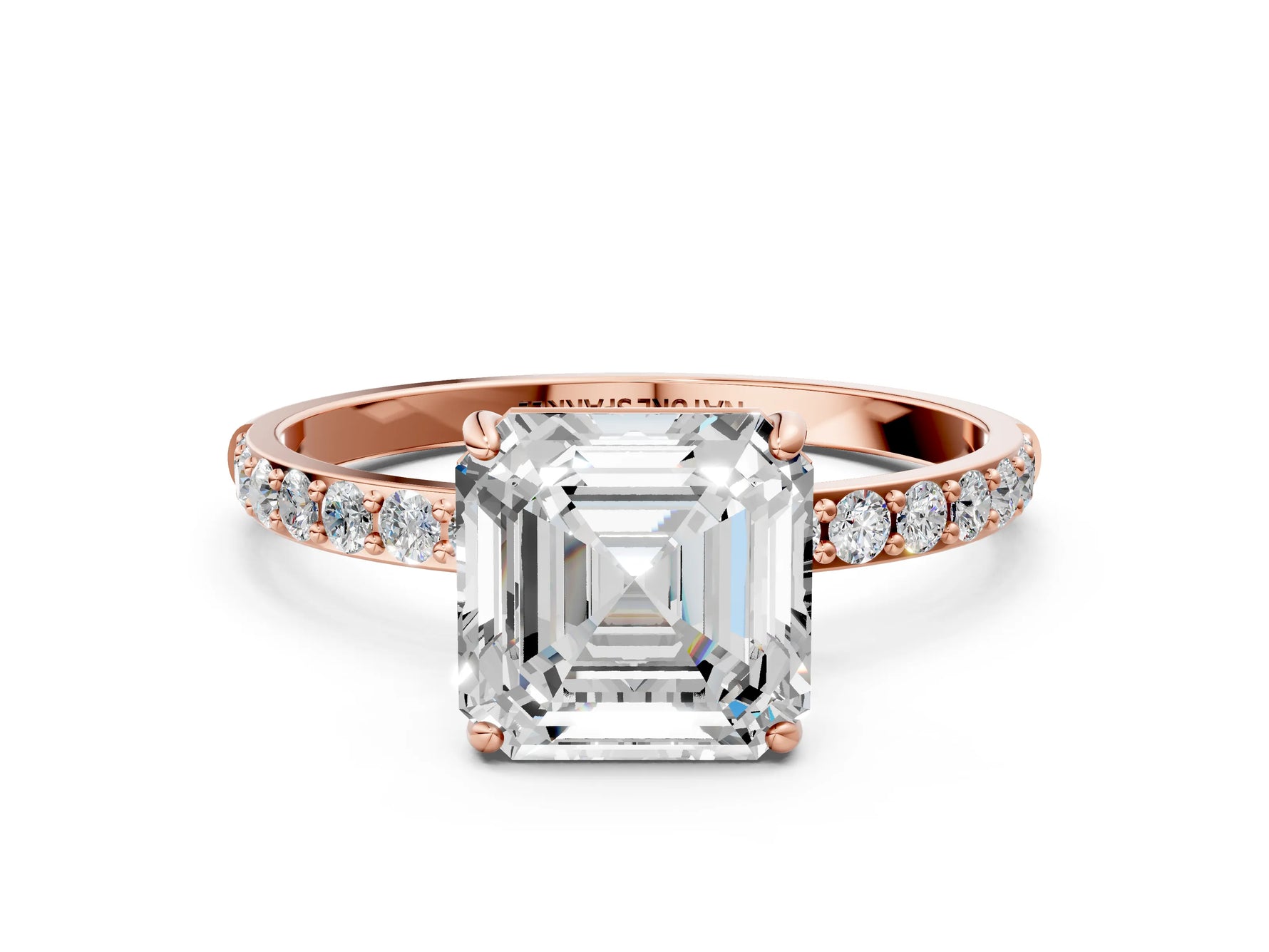 Asscher Cut Diamond Solitaire Ring in Rose gold with Round Pavé Band_6