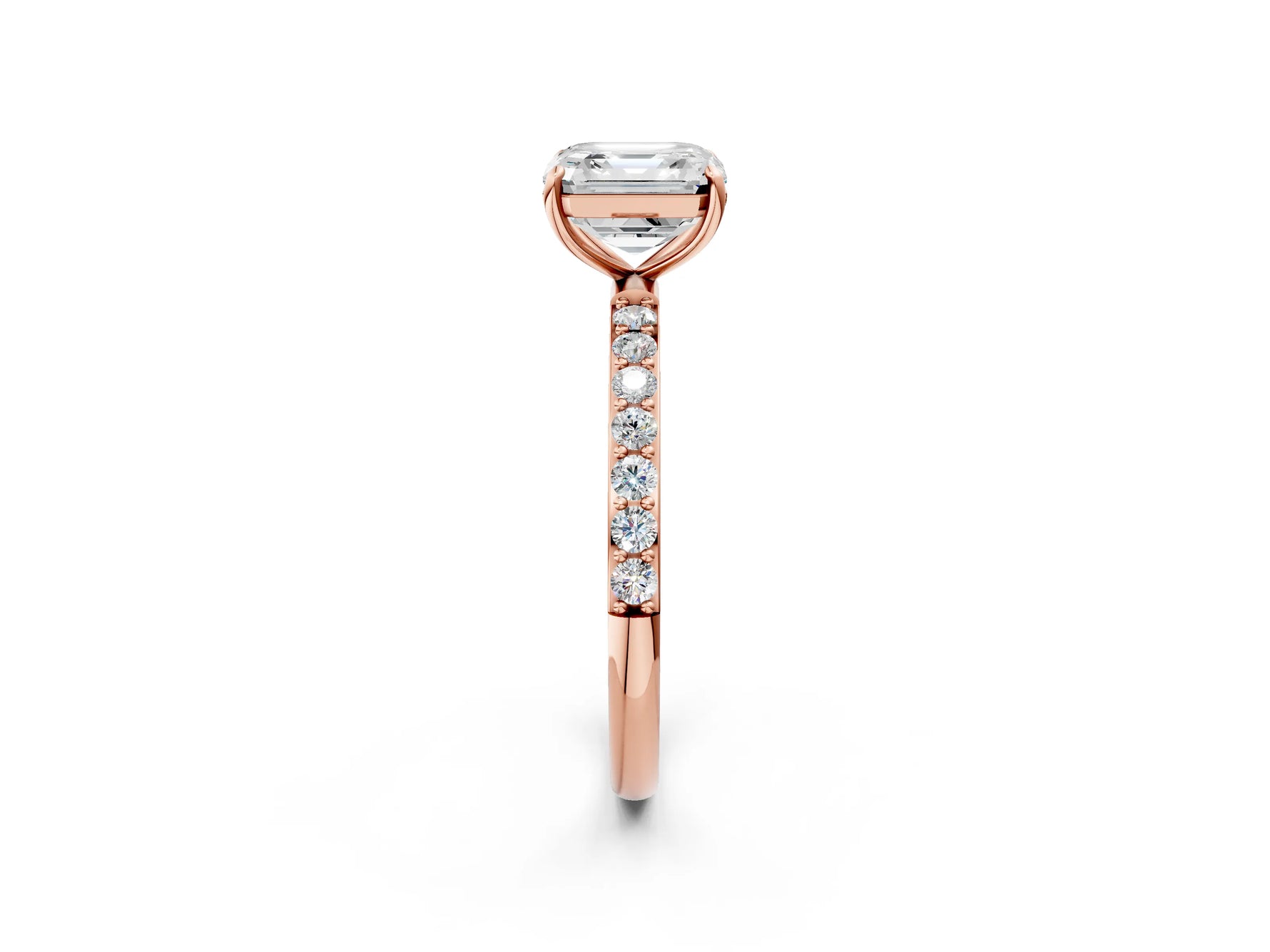 Asscher Cut Diamond Solitaire Ring in Rose gold with Round Pavé Band_8