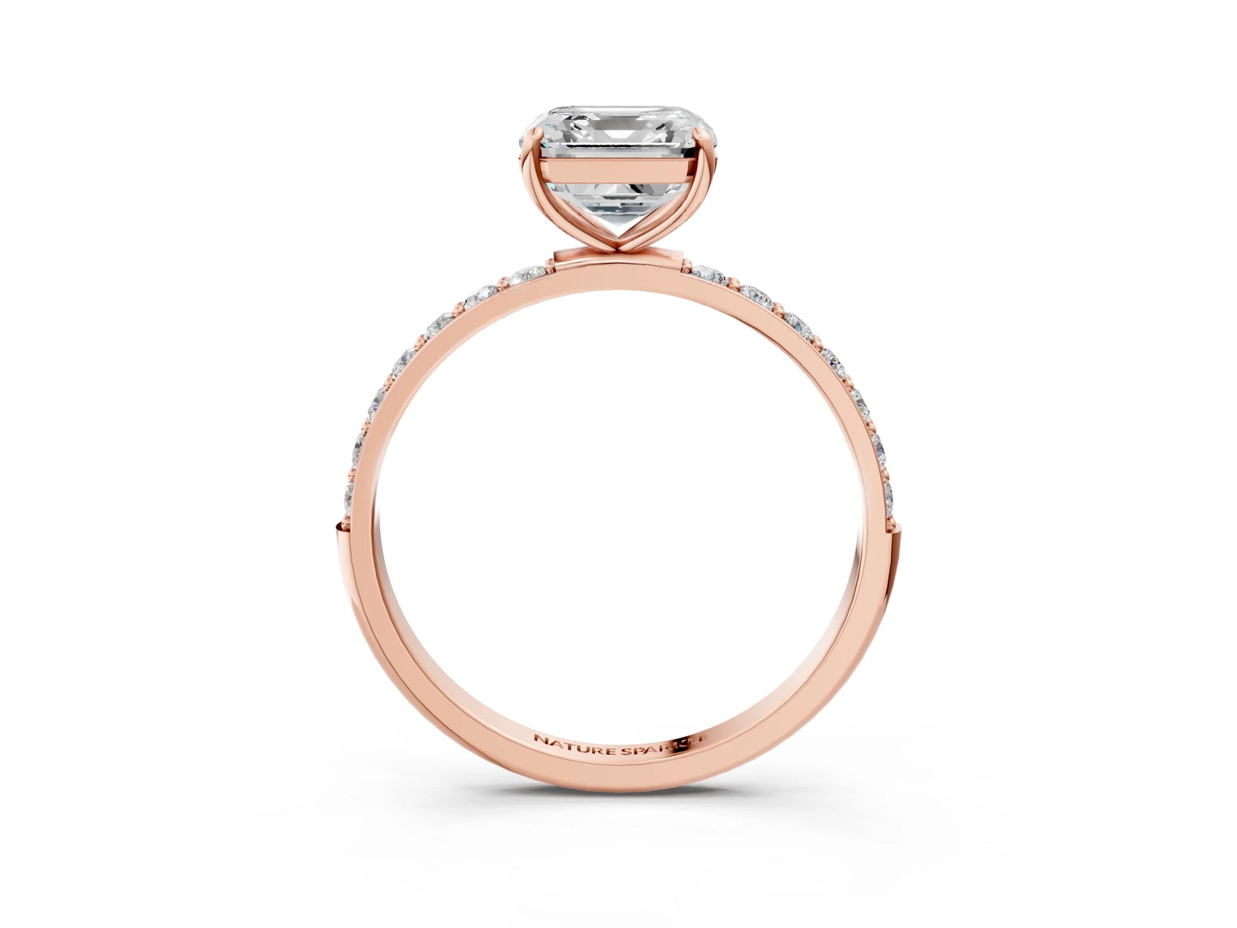 Asscher Cut Diamond Solitaire Ring in Rose gold with Round Pavé Band_9