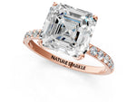 Asscher Cut Diamond Solitaire Ring in Rose gold with Round Shared Prong Pavé Band_19