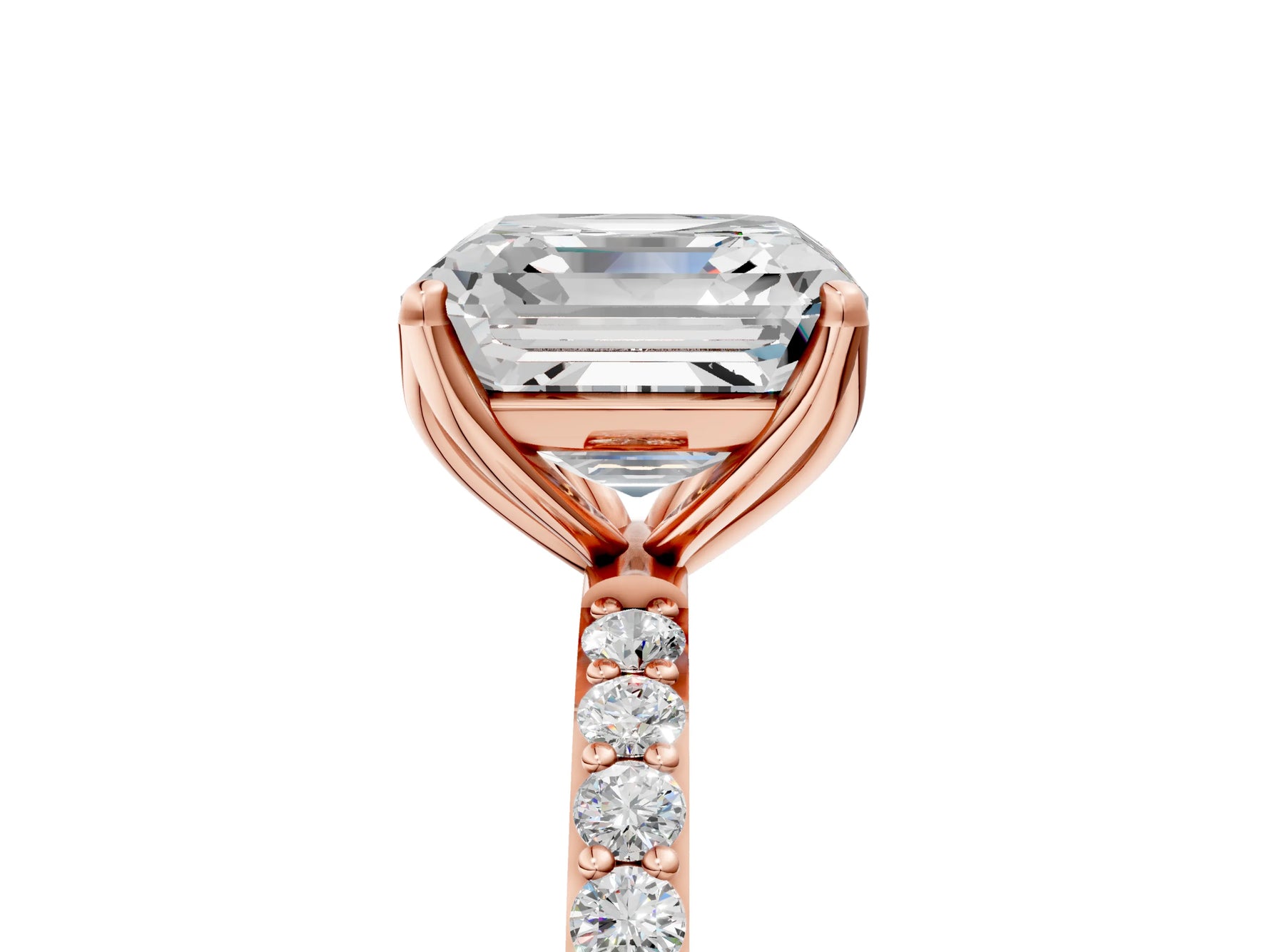 Asscher Cut Diamond Solitaire Ring in Rose gold with Round Shared Prong Pavé Band_23