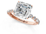 Asscher Cut Diamond Solitaire Ring in Rose gold with Shared Prong Marquise and Round Side Stones_13