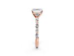 Asscher Cut Diamond Solitaire Ring in Rose gold with Shared Prong Marquise and Round Side Stones_14