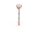 Asscher Cut Diamond Solitaire Ring in Rose gold with Shared Prong Marquise and Round Side Stones_38