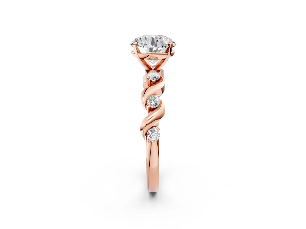 Asscher Cut Diamond Solitaire Ring in Rose gold with Twisted Ribbon Band and Round Accents_2
