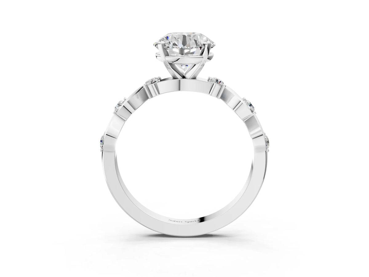 Asscher Cut Diamond Solitaire Ring in Silver with Twisted Ribbon Band and Round Accents_63