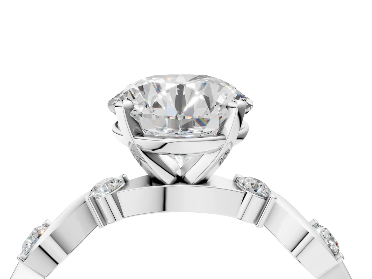 Asscher Cut Diamond Solitaire Ring in Silver with Twisted Ribbon Band and Round Accents_64