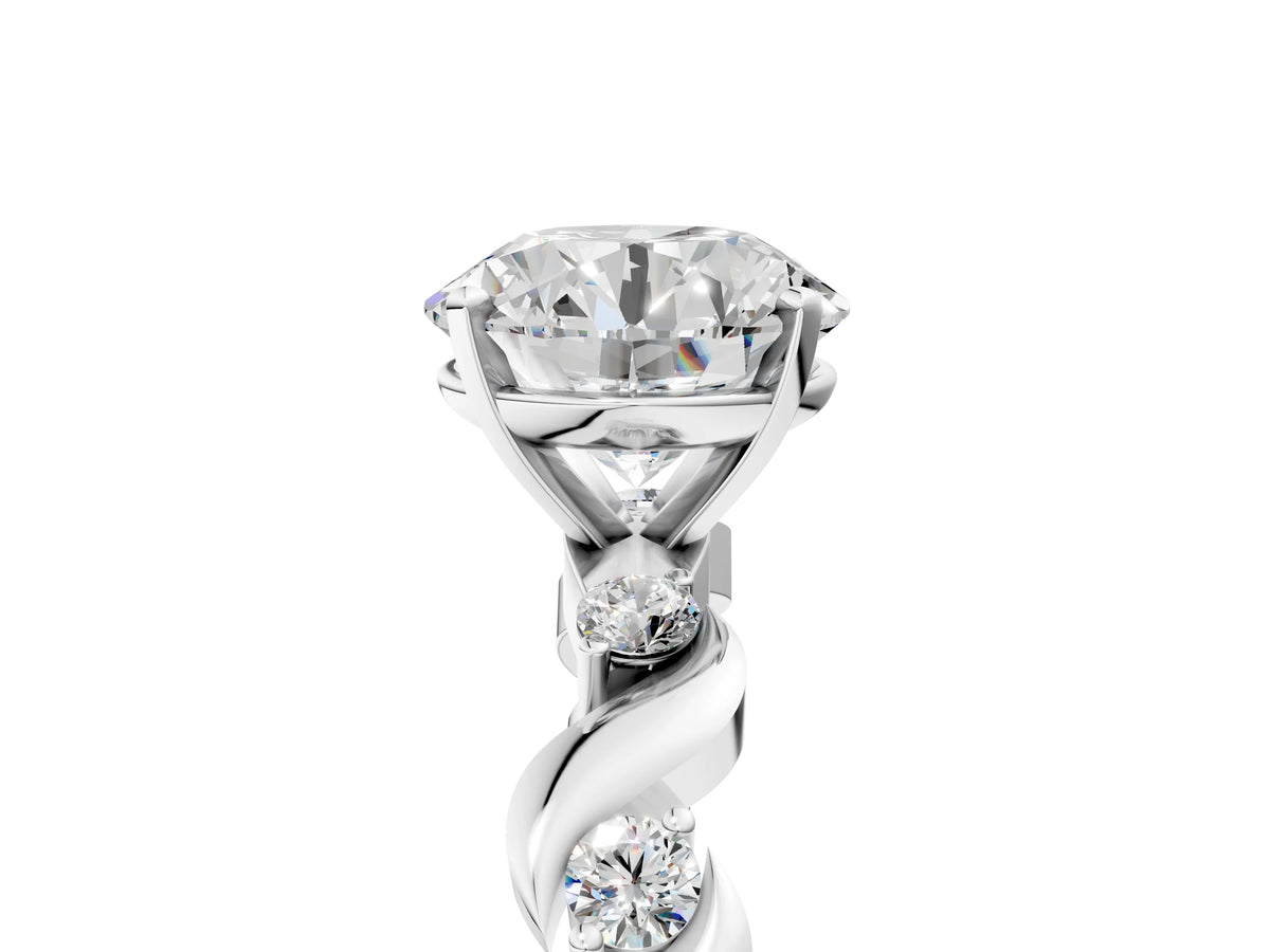 Asscher Cut Diamond Solitaire Ring in Silver with Twisted Ribbon Band and Round Accents_65