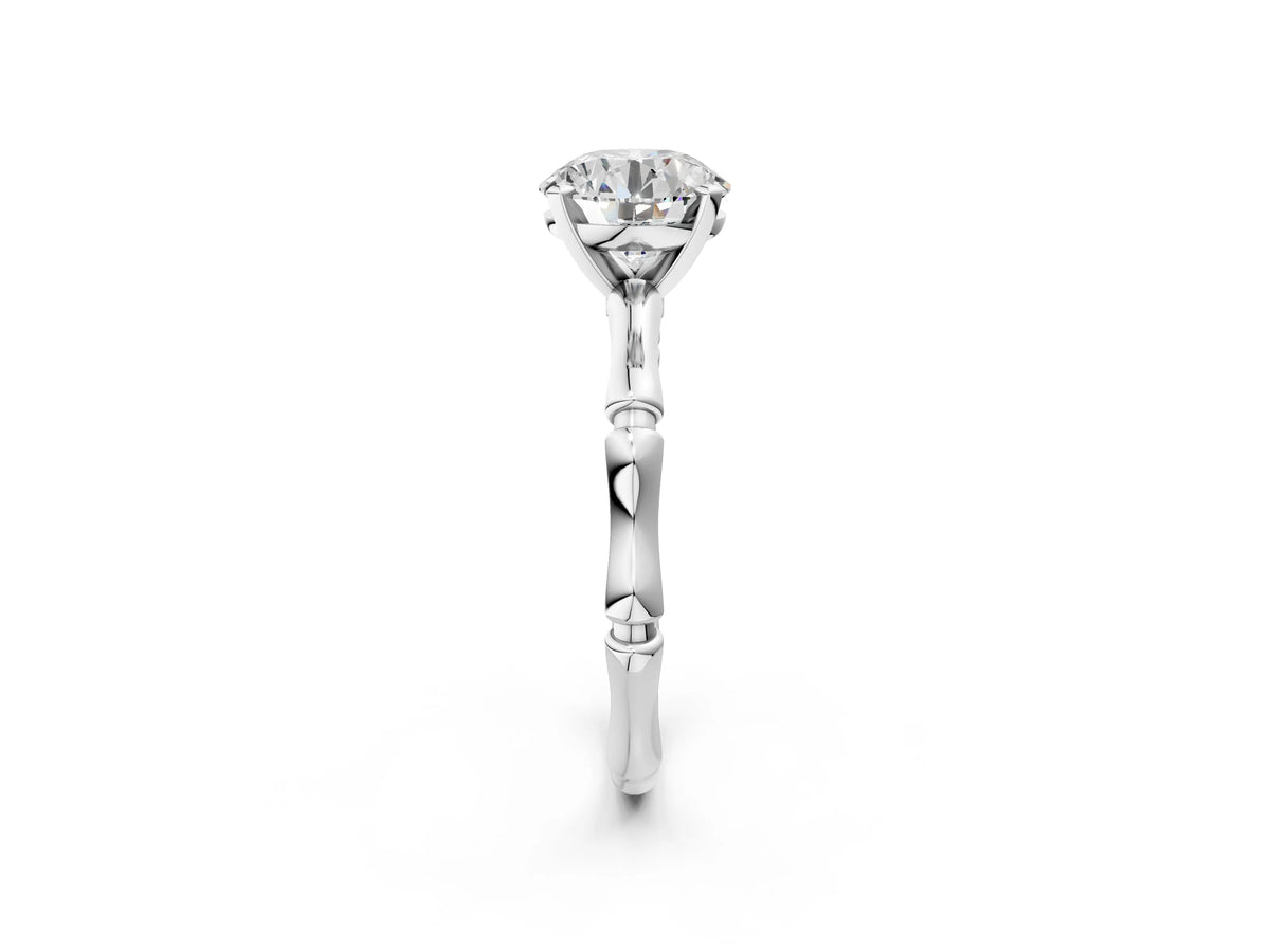 Asscher Cut Diamond Solitaire Ring in White gold with Bamboo-Inspired Band and Prong Setting_32