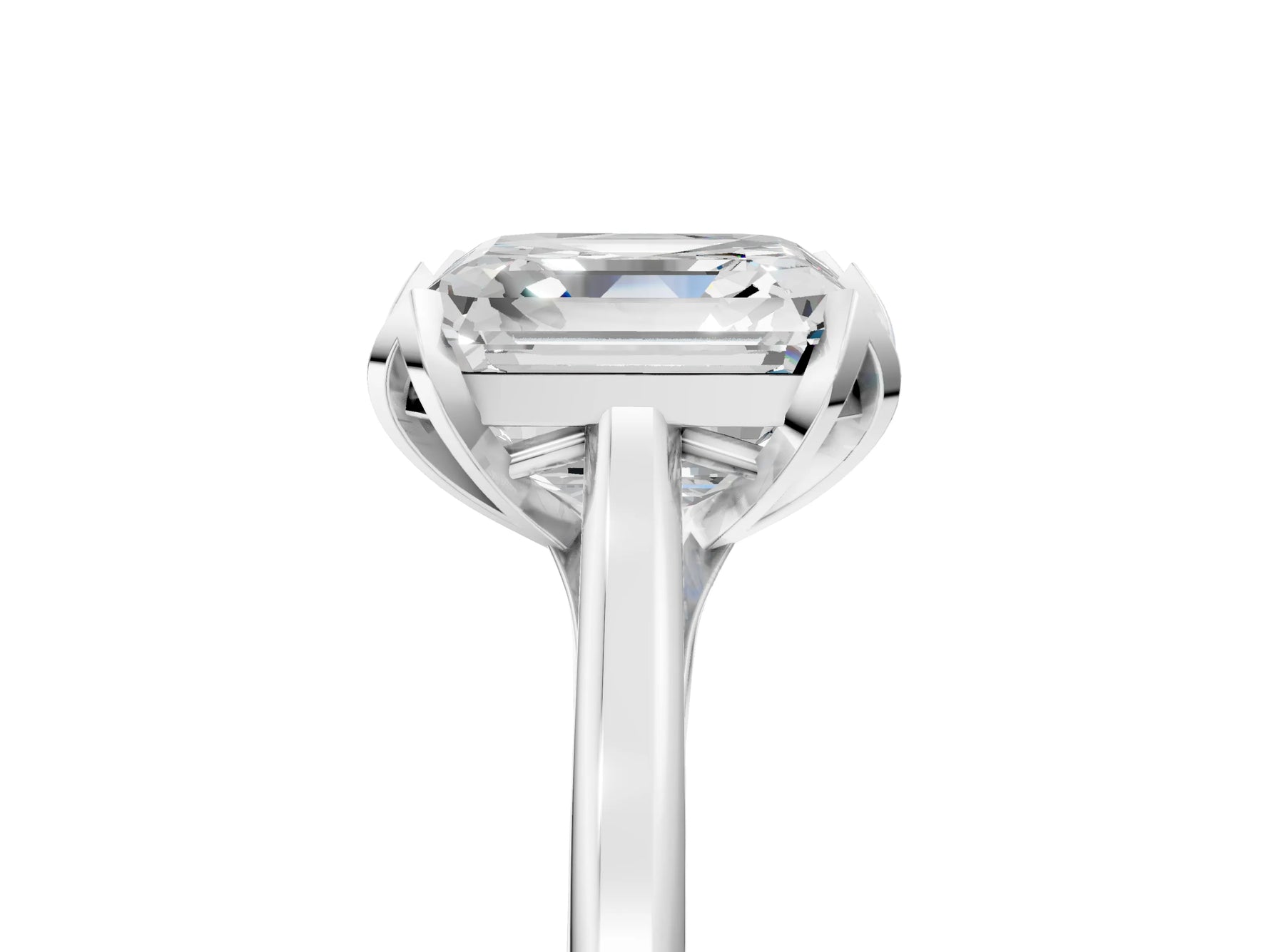 Asscher Cut Diamond Solitaire Ring in White gold with Flower Prong Setting_11