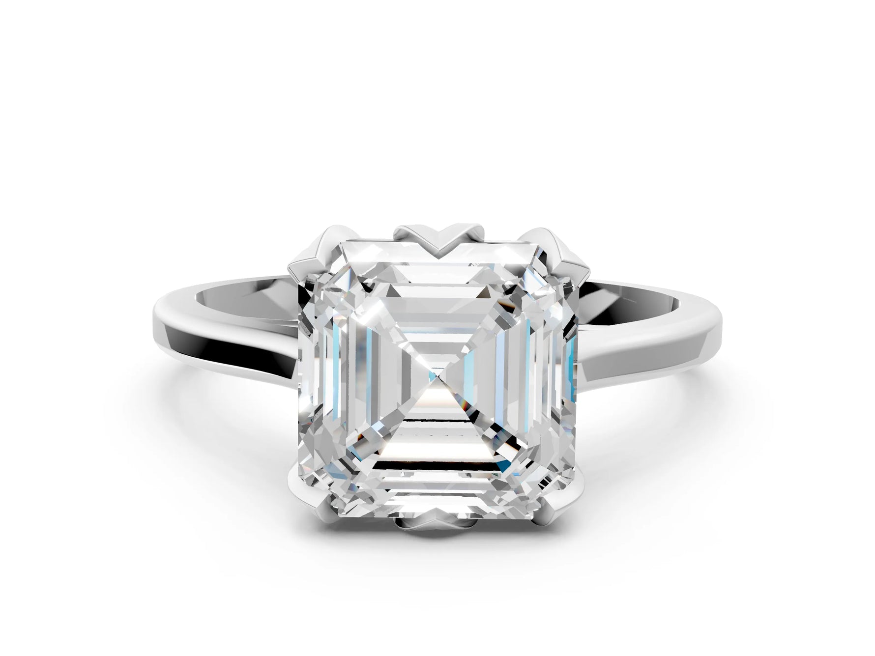 Asscher Cut Diamond Solitaire Ring in White gold with Flower Prong Setting_6