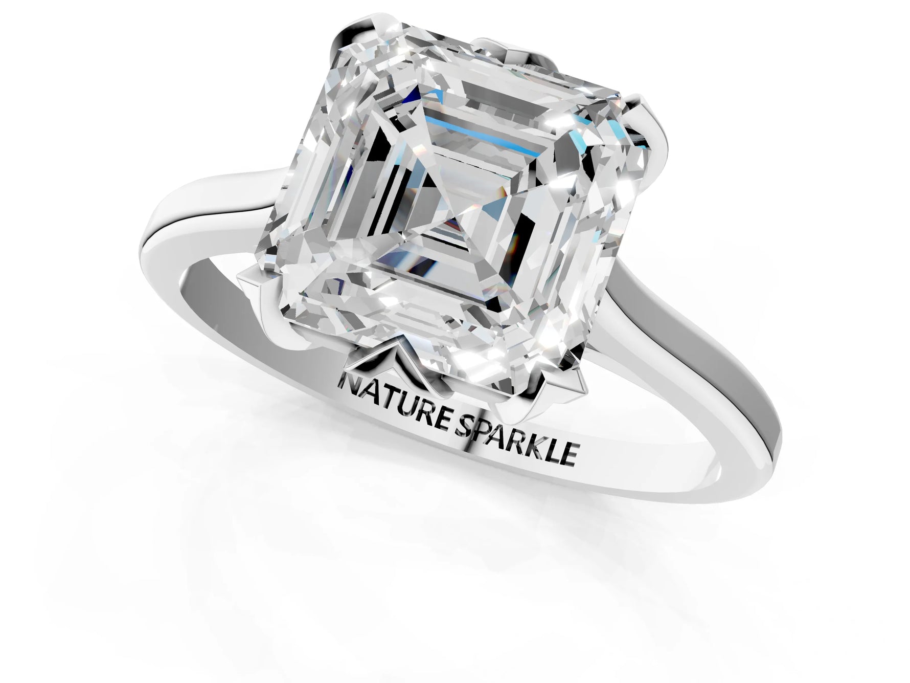 Asscher Cut Diamond Solitaire Ring in White gold with Flower Prong Setting_7