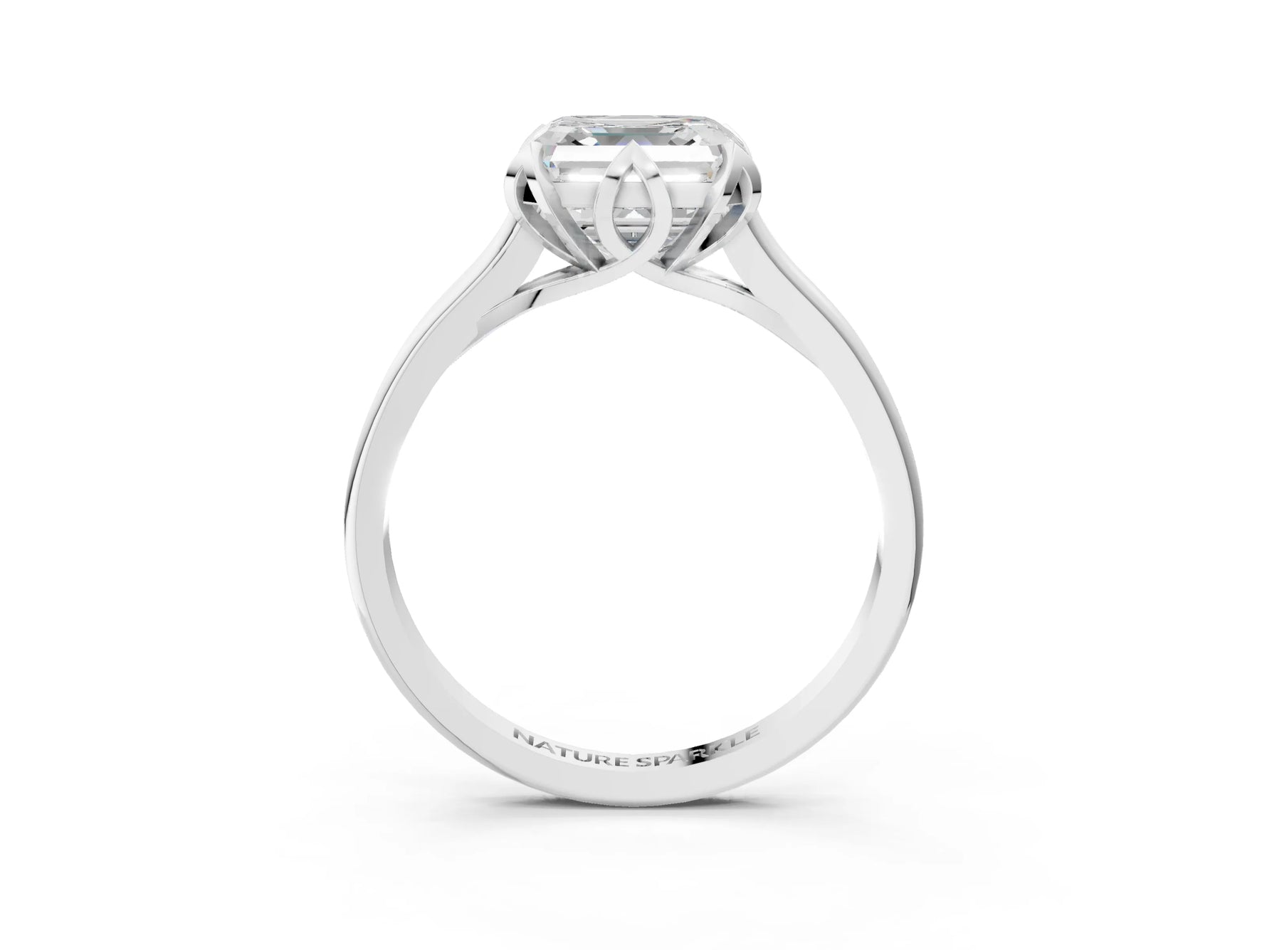 Asscher Cut Diamond Solitaire Ring in White gold with Flower Prong Setting_9