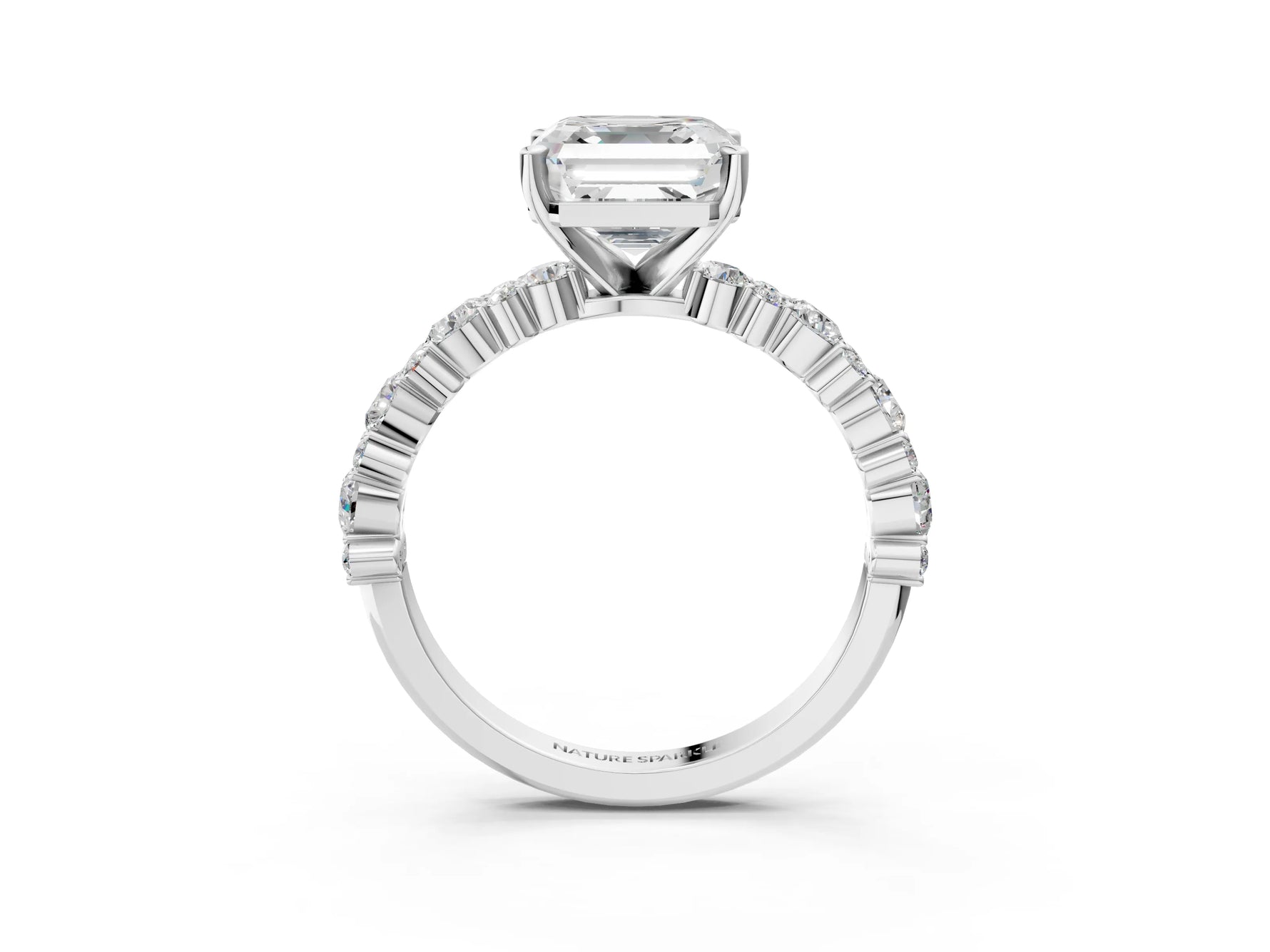 Asscher Cut Diamond Solitaire Ring in White gold with Pear and Round Cluster Band_15