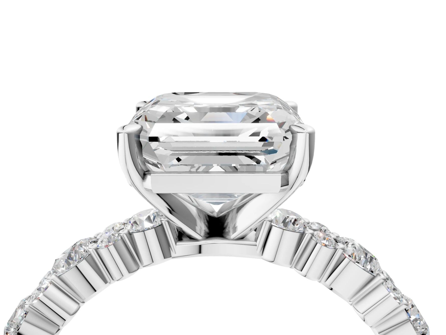 Asscher Cut Diamond Solitaire Ring in White gold with Pear and Round Cluster Band_16