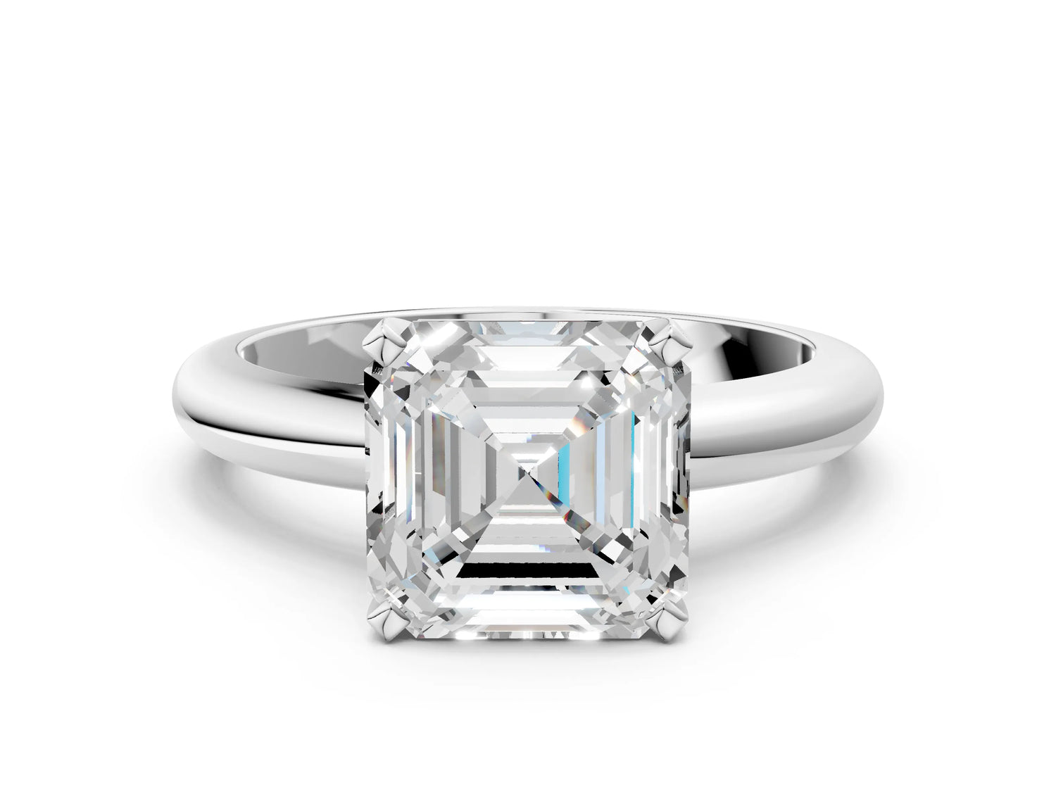 Asscher Cut Diamond Solitaire Ring in White gold with Prong Setting and Rounded Band_18