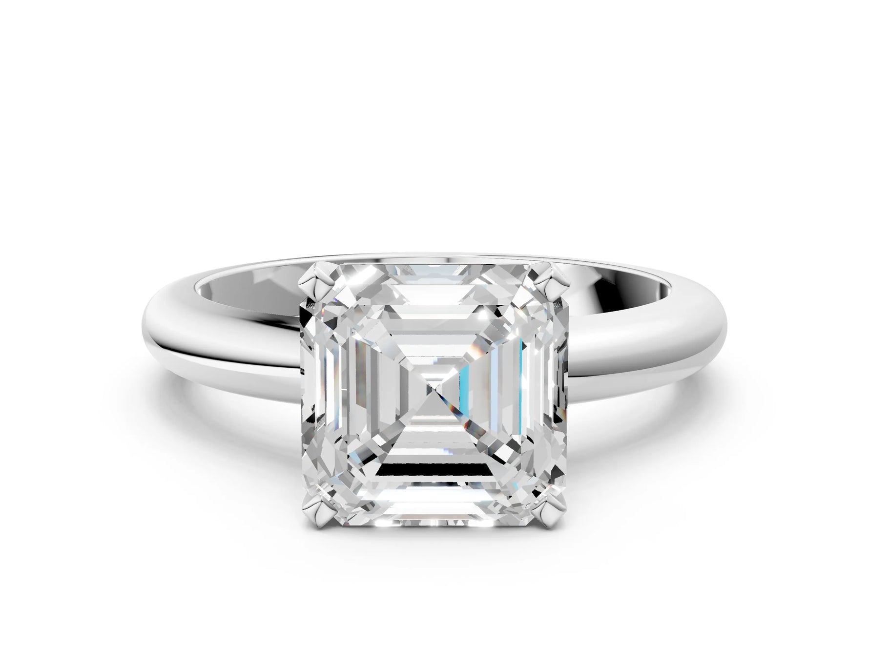 Asscher Cut Diamond Solitaire Ring in White gold with Prong Setting and Rounded Band_18
