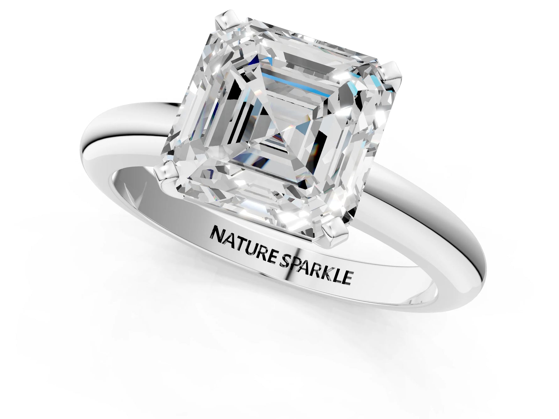 Asscher Cut Diamond Solitaire Ring in White gold with Prong Setting and Rounded Band_19