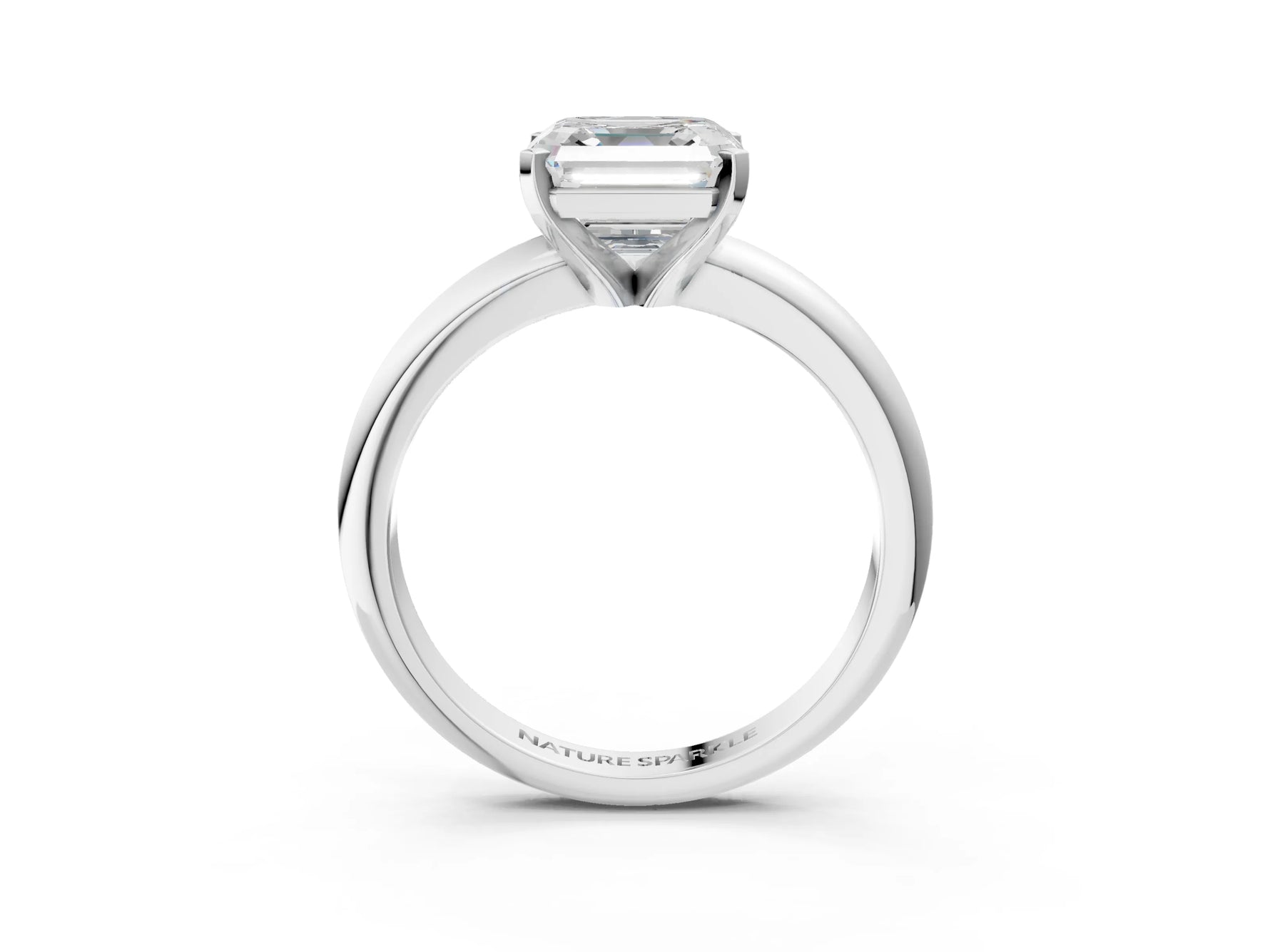 Asscher Cut Diamond Solitaire Ring in White gold with Prong Setting and Rounded Band_21