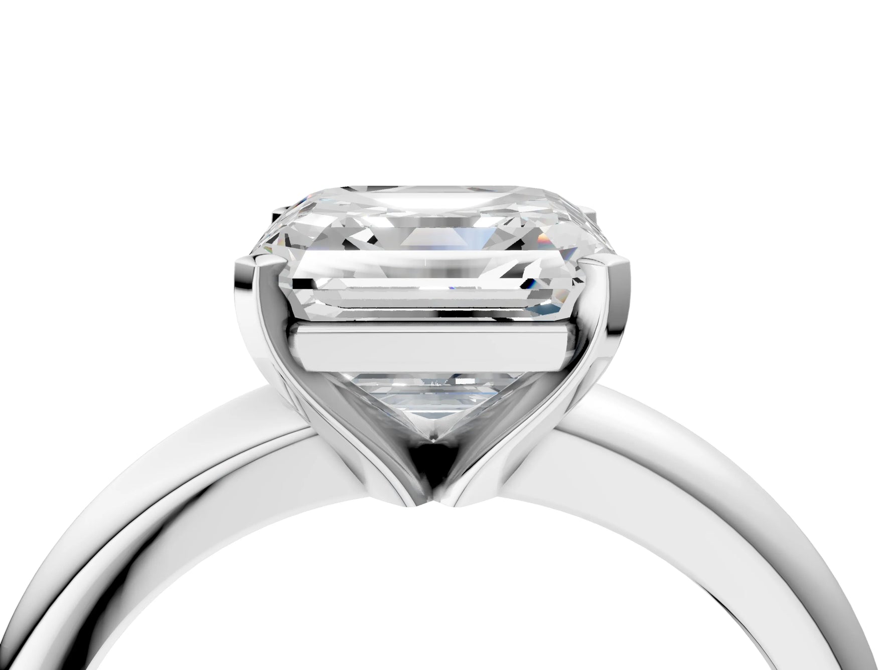 Asscher Cut Diamond Solitaire Ring in White gold with Prong Setting and Rounded Band_22