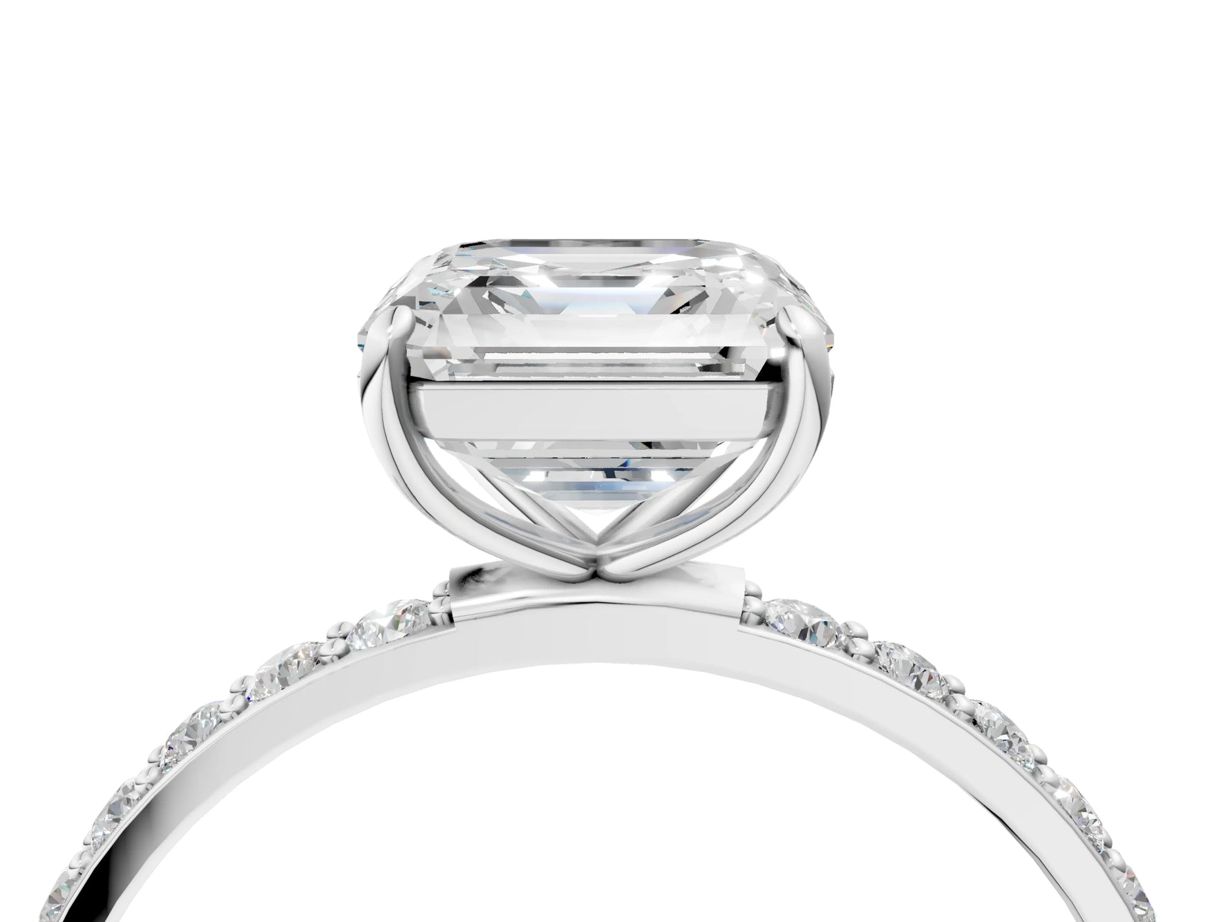 Asscher Cut Diamond Solitaire Ring in White gold with Round Pavé Band_10