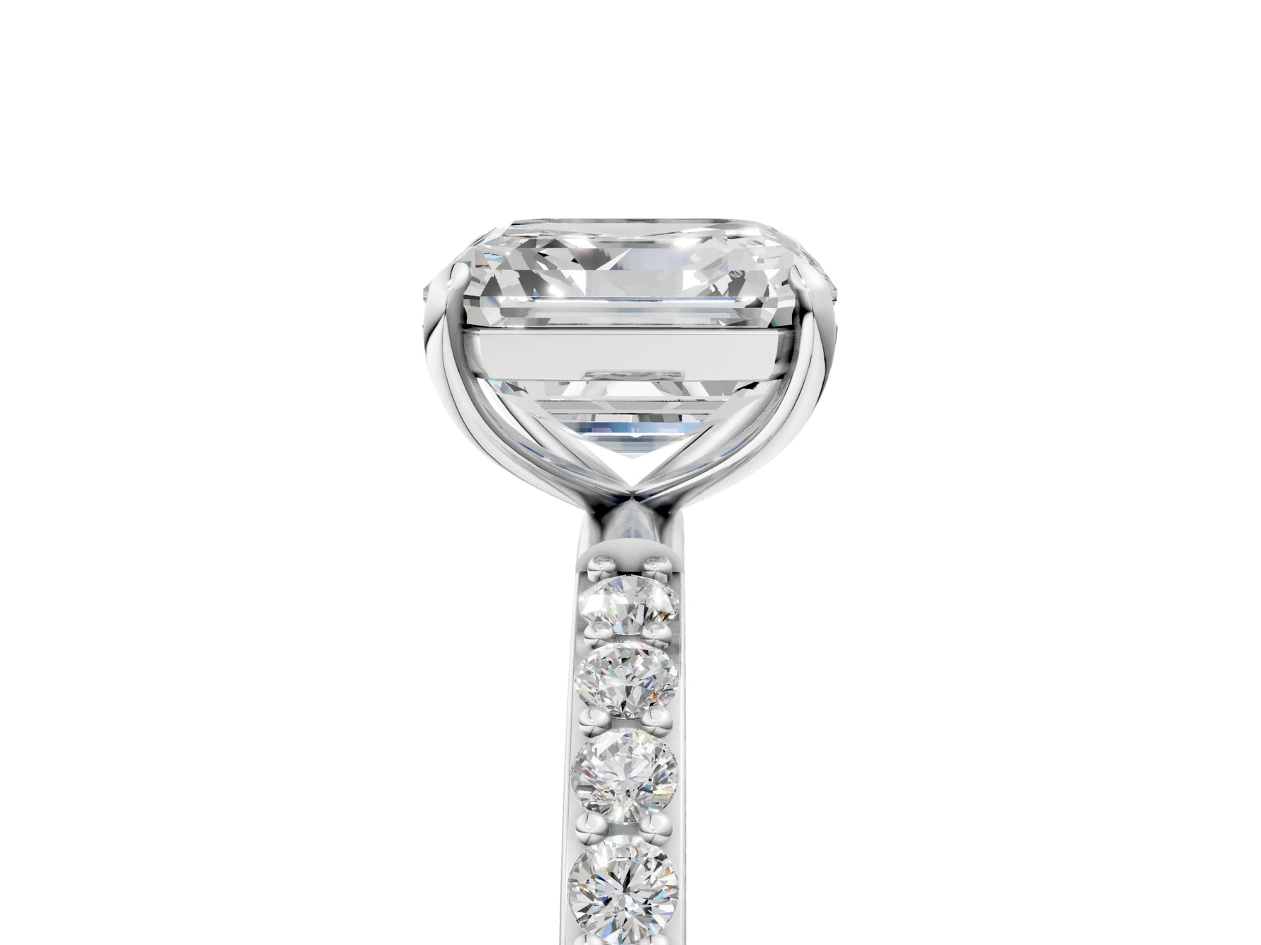 Asscher Cut Diamond Solitaire Ring in White gold with Round Pavé Band_11
