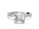 Asscher Cut Diamond Solitaire Ring in White gold with Round Pavé Band_30