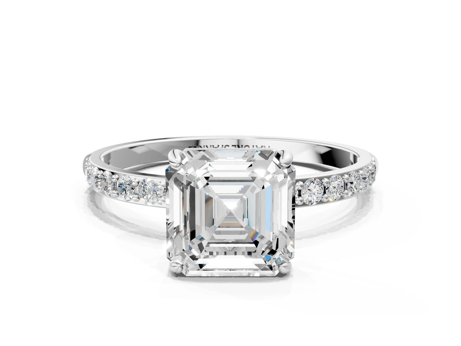 Asscher Cut Diamond Solitaire Ring in White gold with Round Pavé Band_30
