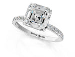 Asscher Cut Diamond Solitaire Ring in White gold with Round Pavé Band_31