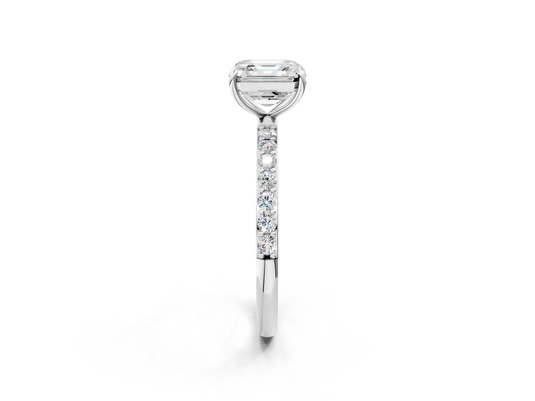 Asscher Cut Diamond Solitaire Ring in White gold with Round Pavé Band_32
