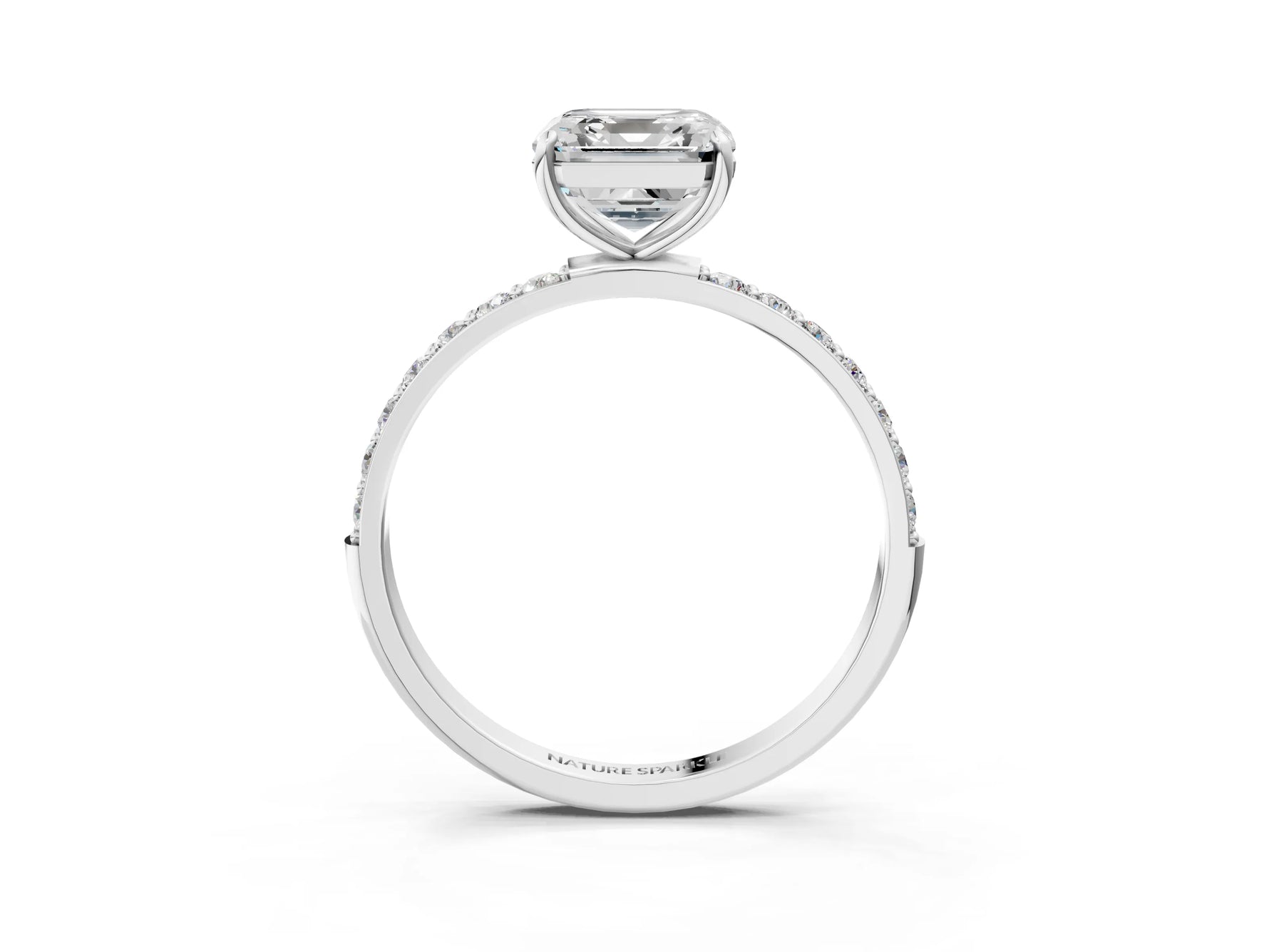 Asscher Cut Diamond Solitaire Ring in White gold with Round Pavé Band_33