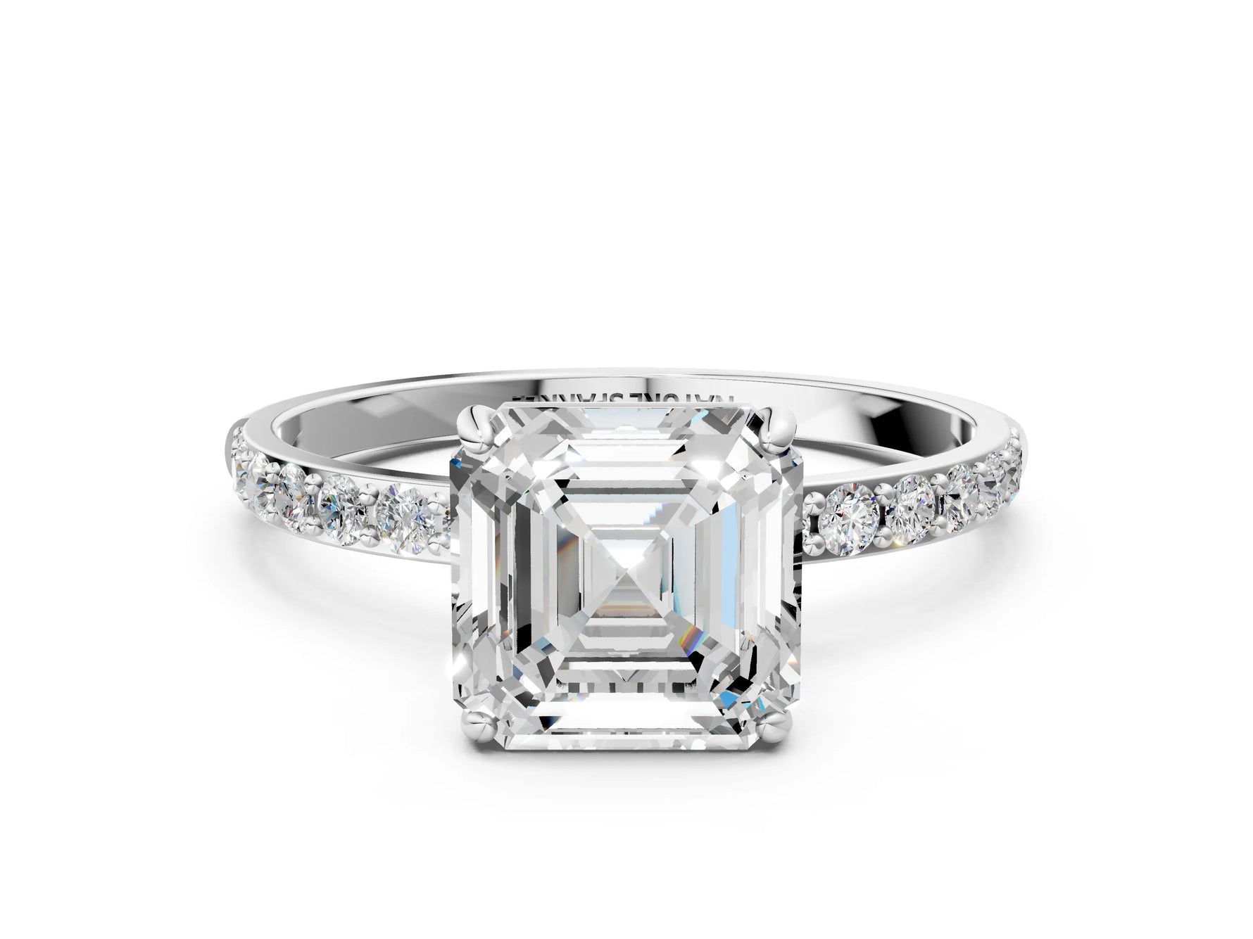 Asscher Cut Diamond Solitaire Ring in White gold with Round Pavé Band_6