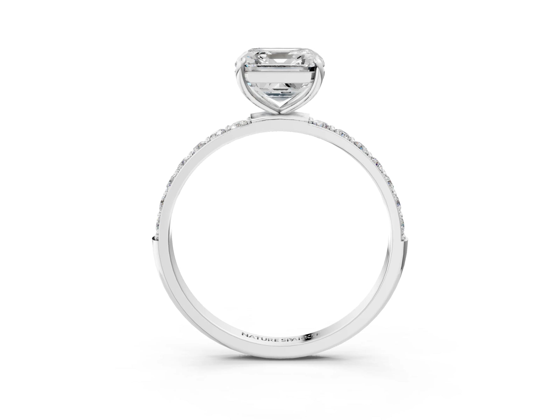 Asscher Cut Diamond Solitaire Ring in White gold with Round Pavé Band_9