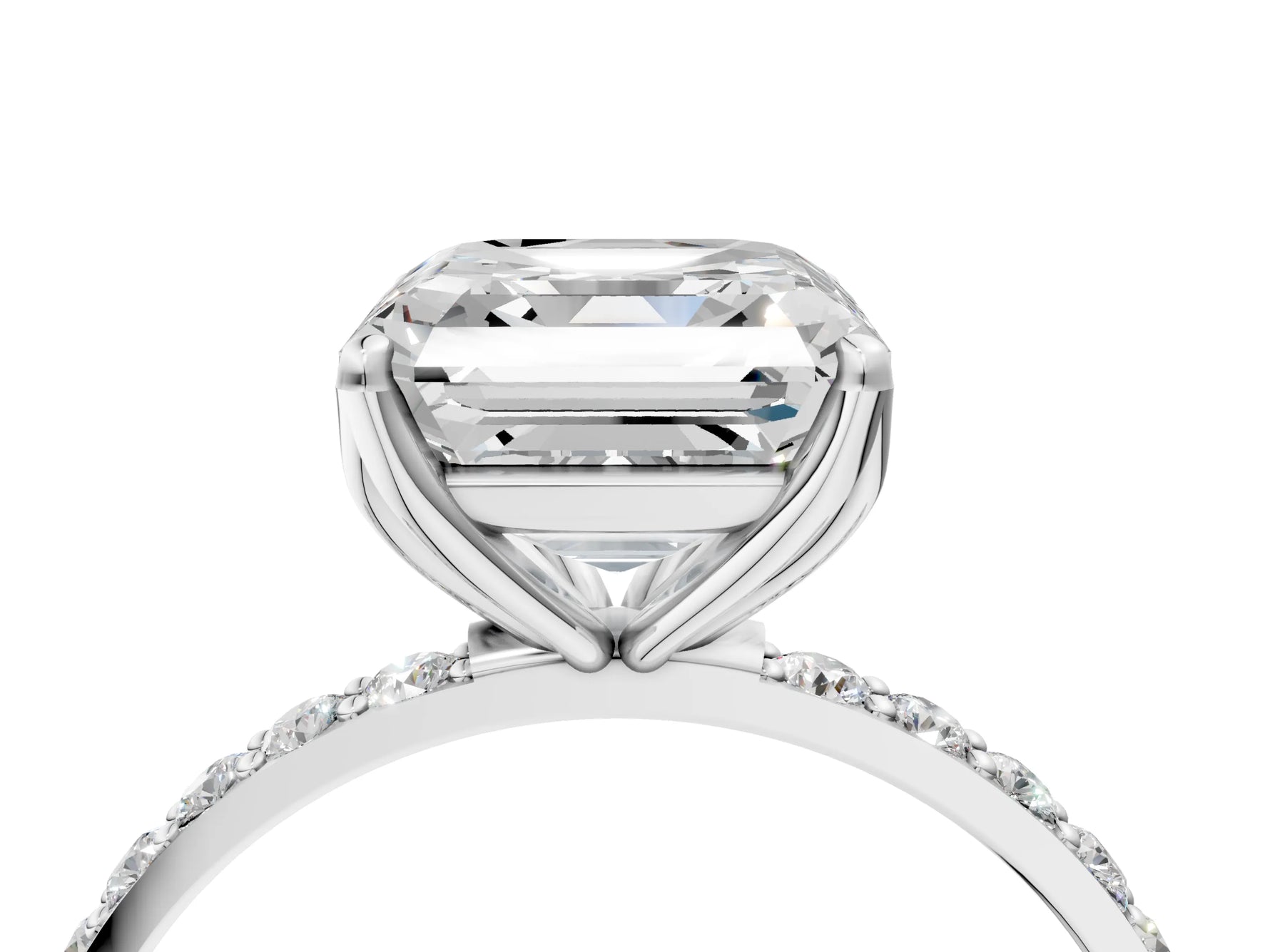 Asscher Cut Diamond Solitaire Ring in White gold with Round Shared Prong Pavé Band_16