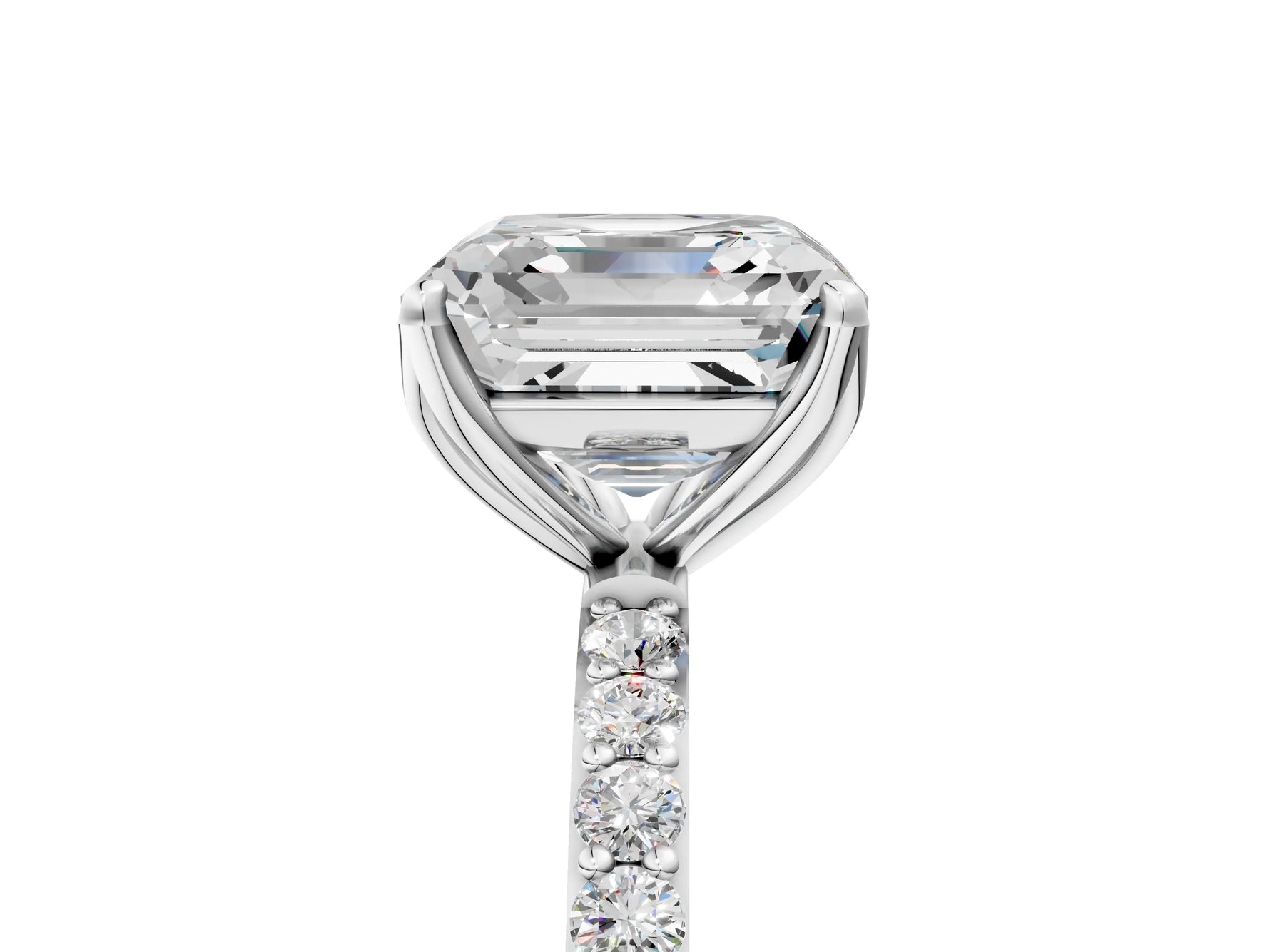 Asscher Cut Diamond Solitaire Ring in White gold with Round Shared Prong Pavé Band_17