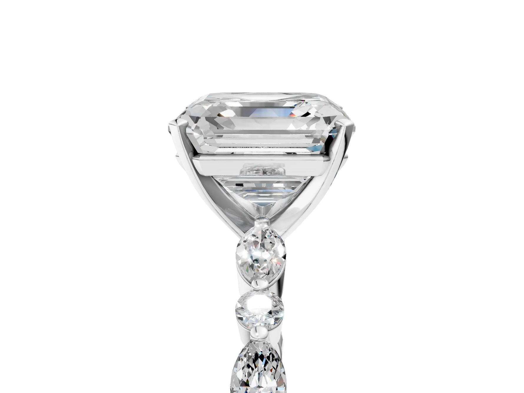 Asscher Cut Diamond Solitaire Ring in White gold with Shared Prong Marquise and Round Side Stones_17