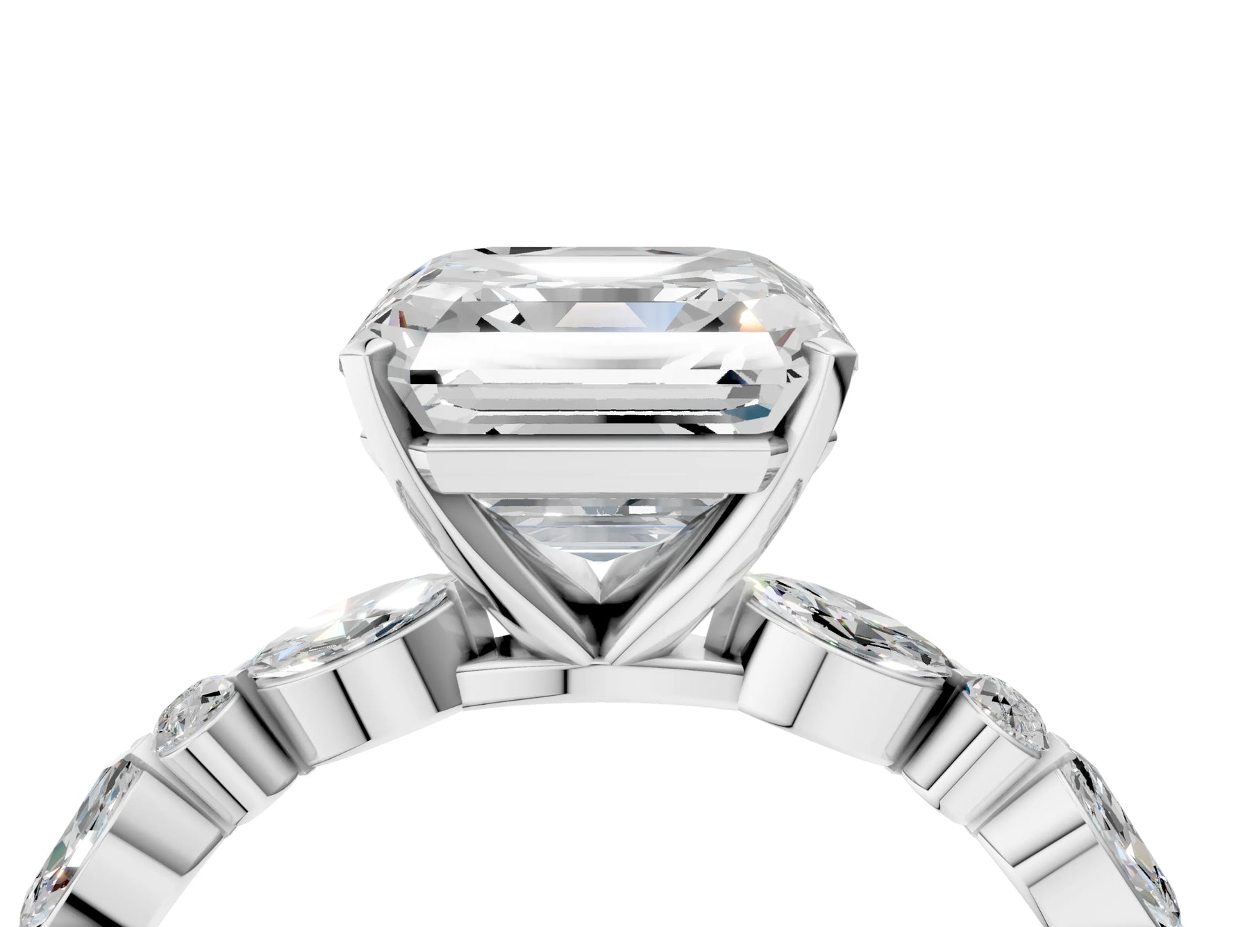 Asscher Cut Diamond Solitaire Ring in White gold with Shared Prong Marquise and Round Side Stones_40