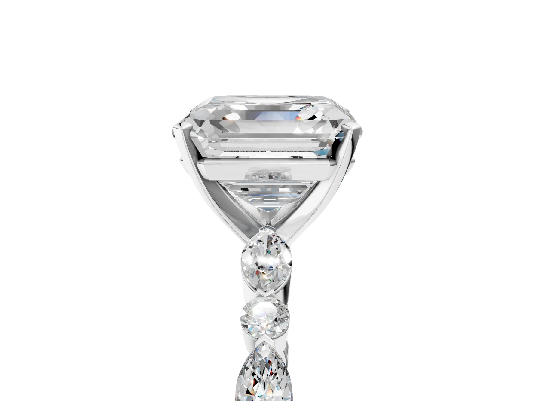 Asscher Cut Diamond Solitaire Ring in White gold with Shared Prong Marquise and Round Side Stones_41