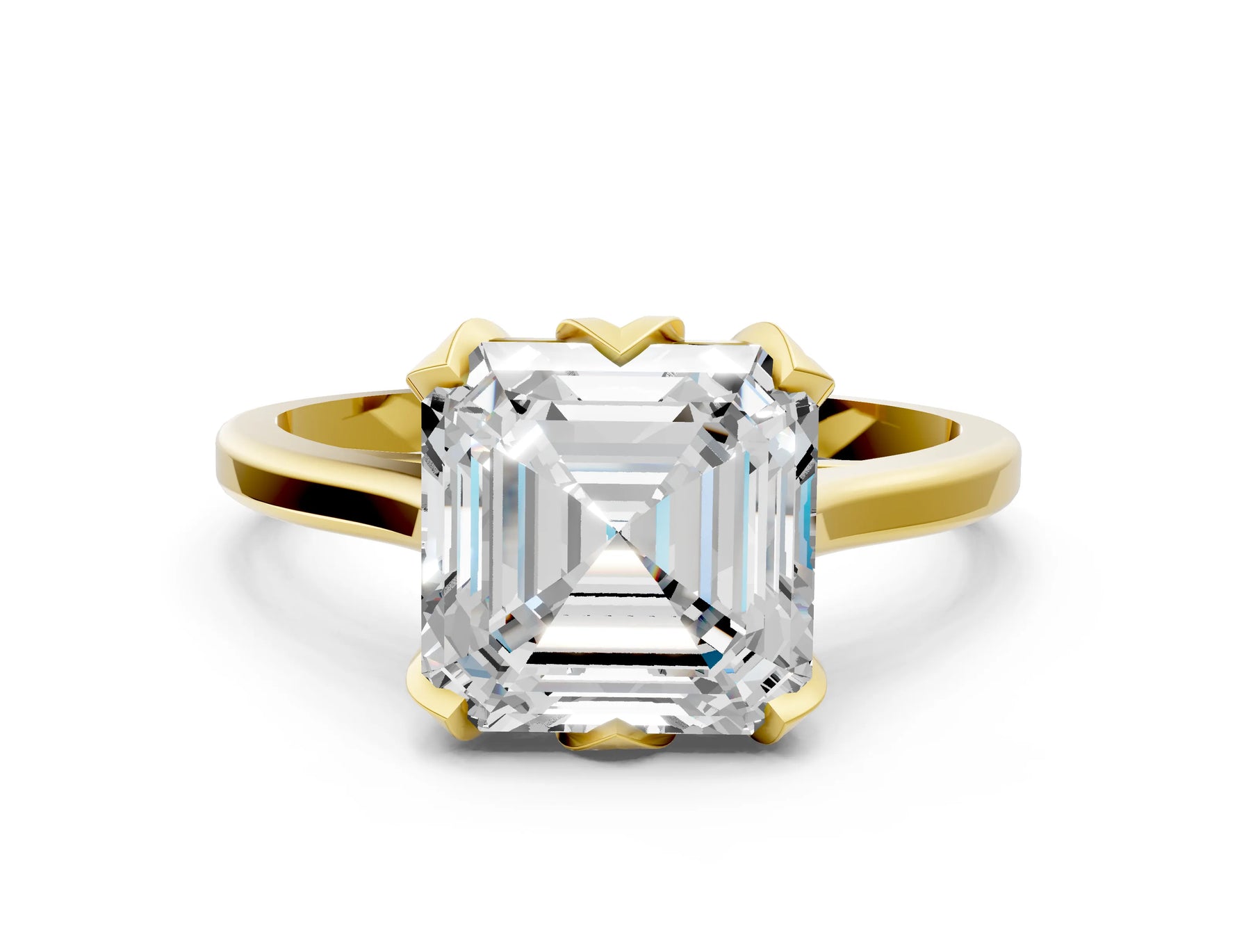 Asscher Cut Diamond Solitaire Ring in Yellow gold with Flower Prong Setting_18