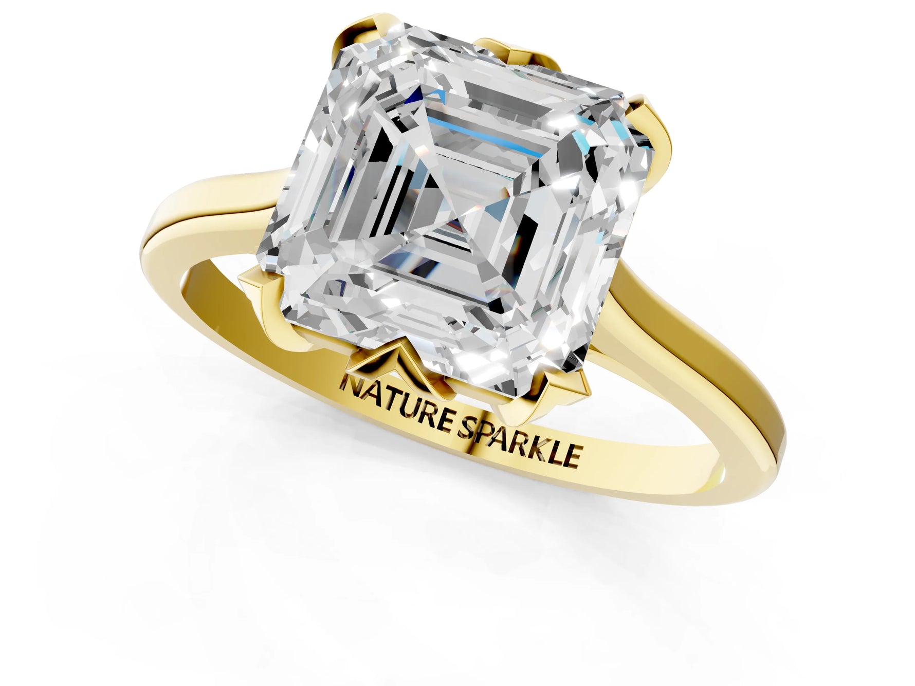 Asscher Cut Diamond Solitaire Ring in Yellow gold with Flower Prong Setting_19