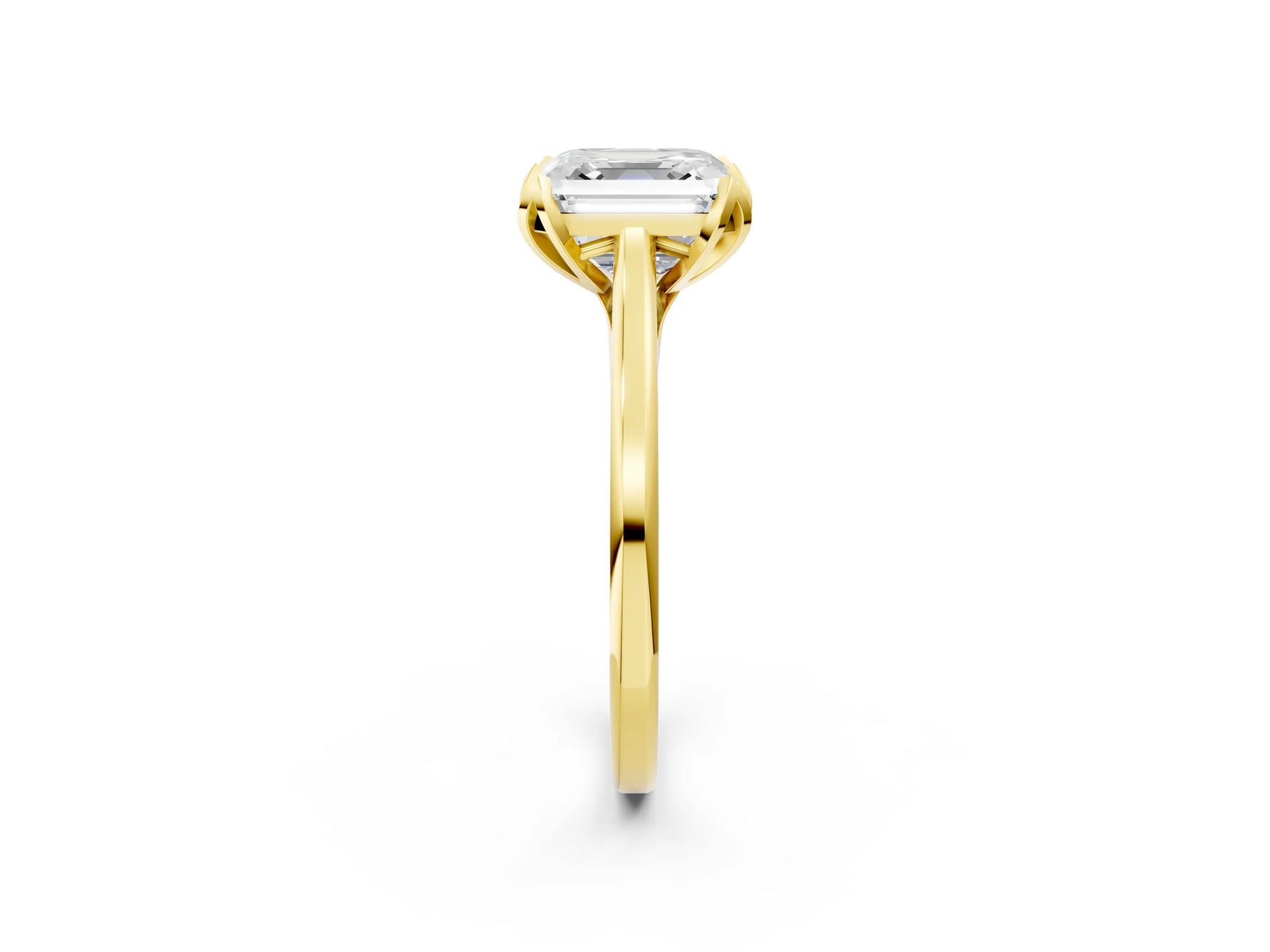 Asscher Cut Diamond Solitaire Ring in Yellow gold with Flower Prong Setting_20