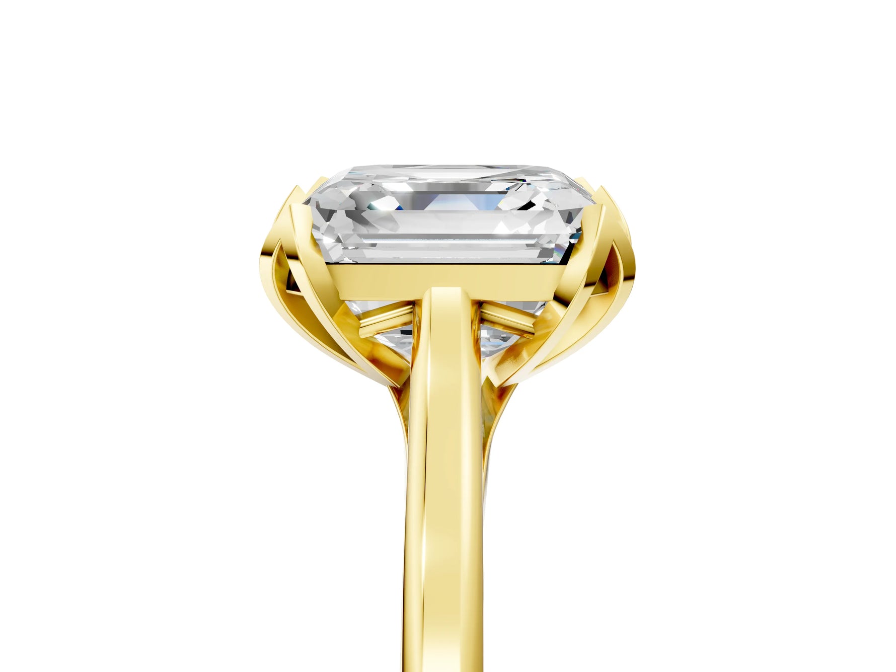 Asscher Cut Diamond Solitaire Ring in Yellow gold with Flower Prong Setting_23