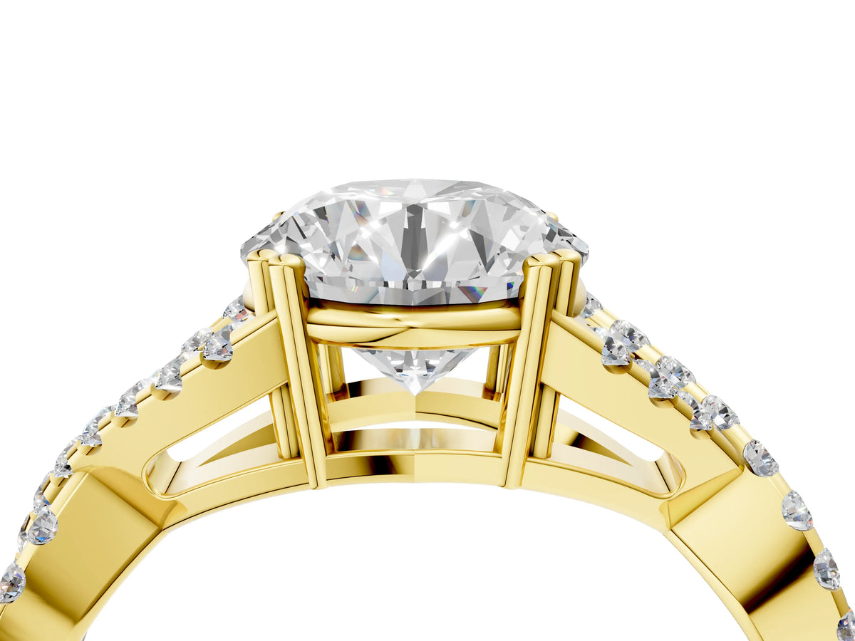 Asscher Cut Diamond Solitaire Ring in Yellow gold with Interwoven Pavé Band and Prong Setting_4