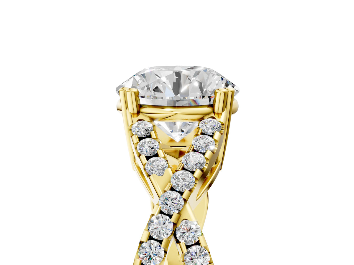 Asscher Cut Diamond Solitaire Ring in Yellow gold with Interwoven Pavé Band and Prong Setting_5