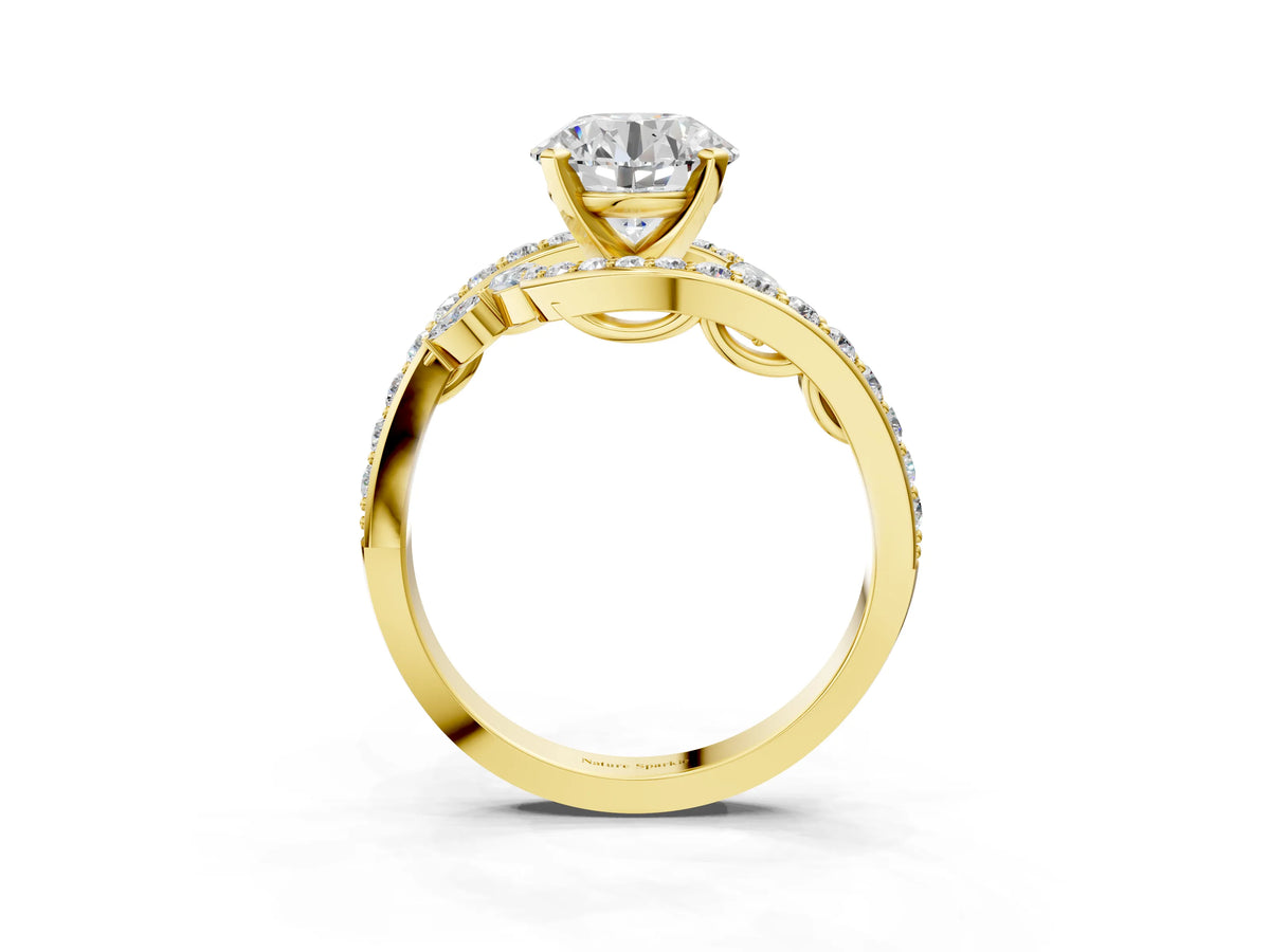 Asscher Cut Diamond Solitaire Ring in Yellow gold with Pavé Twist Band and Prong Setting_3