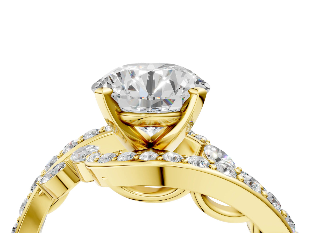 Asscher Cut Diamond Solitaire Ring in Yellow gold with Pavé Twist Band and Prong Setting_4