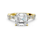 Asscher Cut Diamond Solitaire Ring in Yellow gold with Pear and Round Cluster Band_12