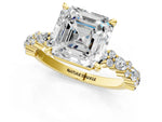 Asscher Cut Diamond Solitaire Ring in Yellow gold with Pear and Round Cluster Band_13