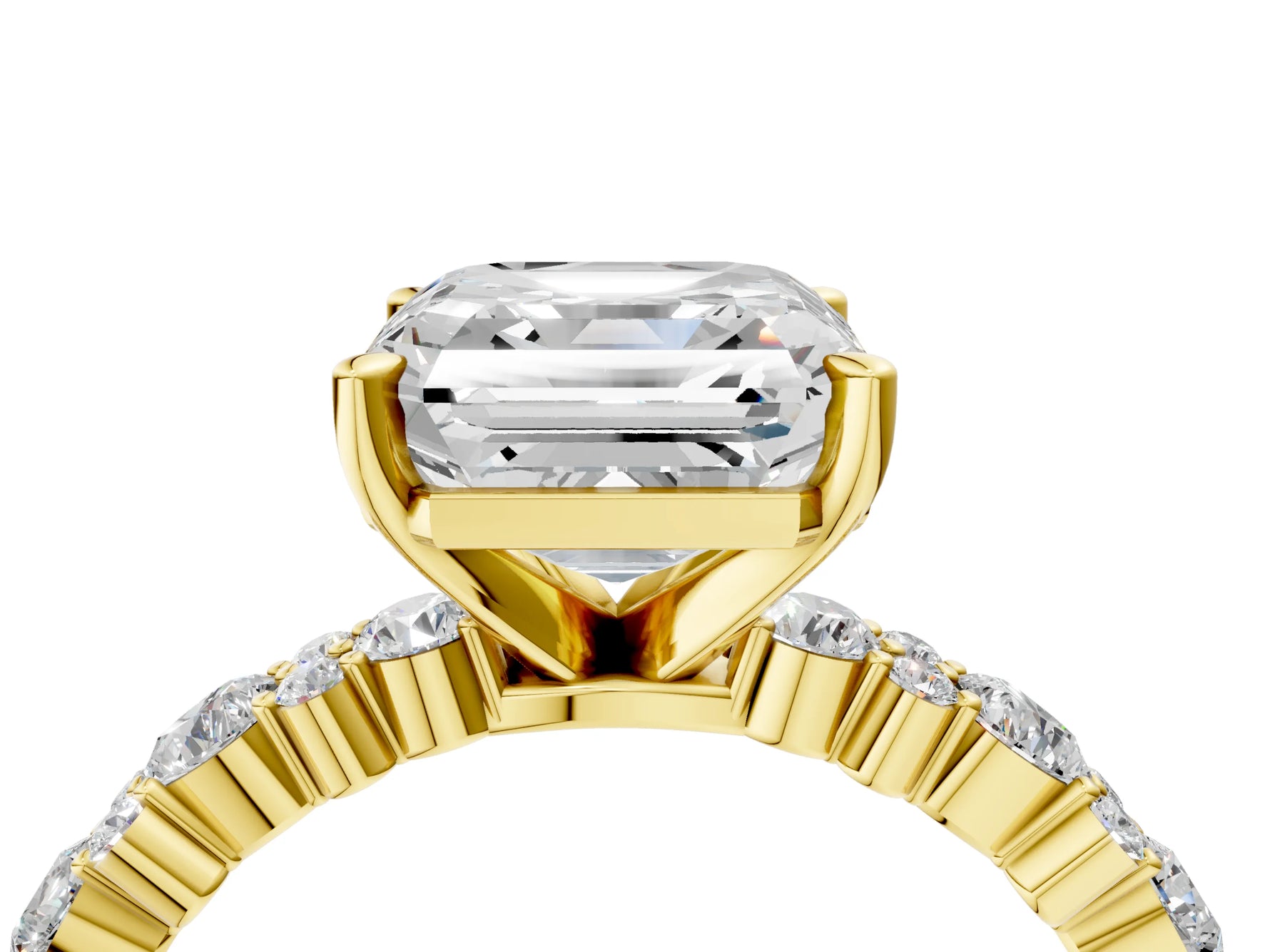 Asscher Cut Diamond Solitaire Ring in Yellow gold with Pear and Round Cluster Band_16